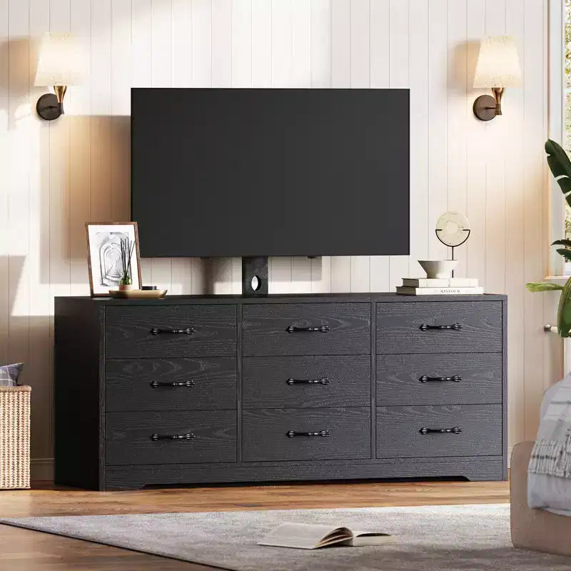 Wood TV Stand with Mount for TVs Up to 85, Entertainment Center with 9 Drawers, Adjustable Height Media Console