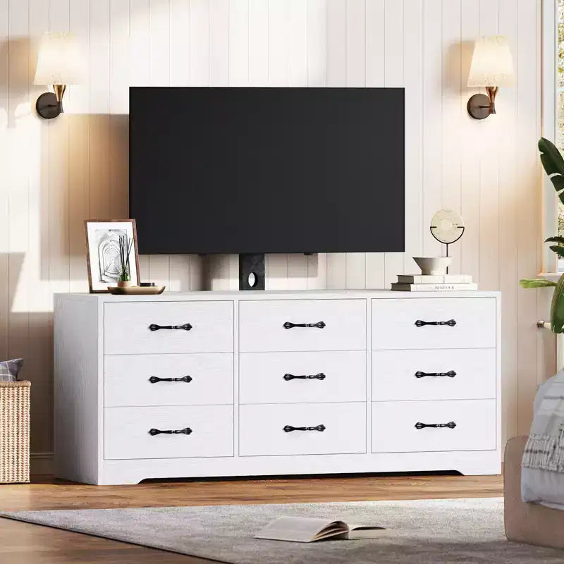 TV Stand with Mount for TVs Up to 85", Entertainment Center with 9 Drawers, Adjustable Height Media Console