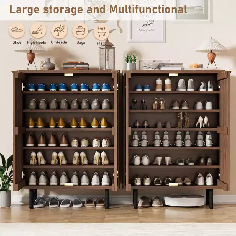 Shoe Storage Cabinet for Entryway, 6 Tier Wood Shoe Organizer with Doors