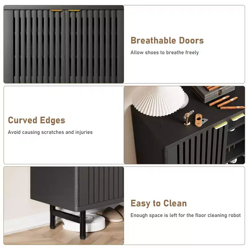Shoe Storage Cabinet for Entryway, 6 Tier Wood Shoe Organizer with Doors