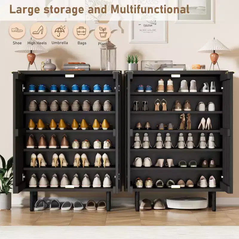 Shoe Storage Cabinet for Entryway, 6 Tier Wood Shoe Organizer with Doors