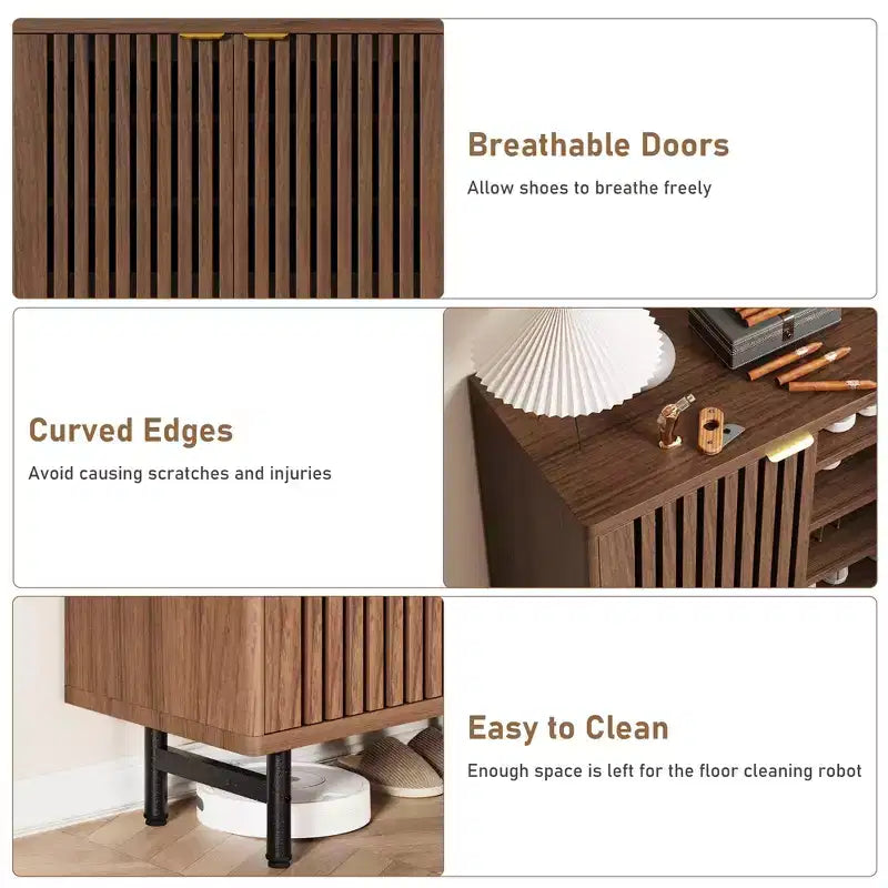 Shoe Storage Cabinet for Entryway, 6 Tier Wood Shoe Organizer with Doors