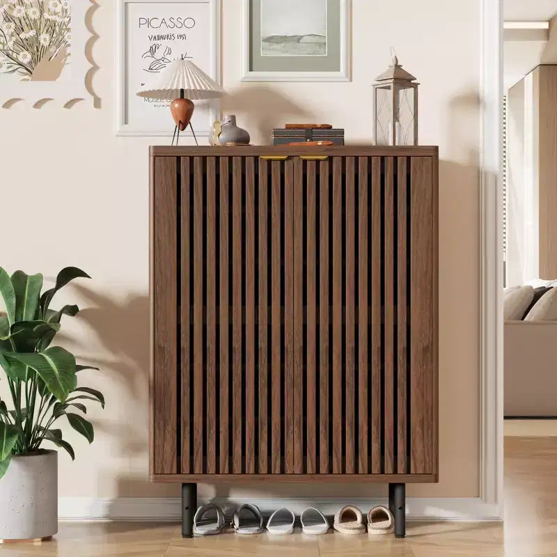 Shoe Storage Cabinet for Entryway, 6 Tier Wood Shoe Organizer with Doors