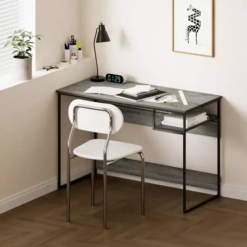 45" Computer Desk Metal Frame Study Table Home Office Workstation with Storage Compartment