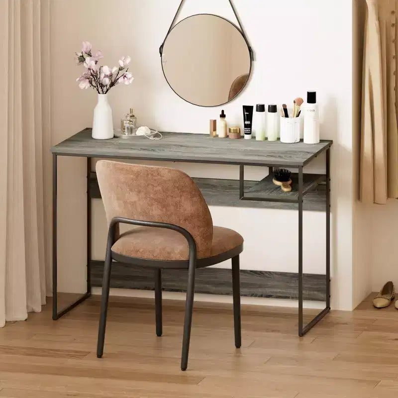 45" Computer Desk Metal Frame Study Table Home Office Workstation with Storage Compartment