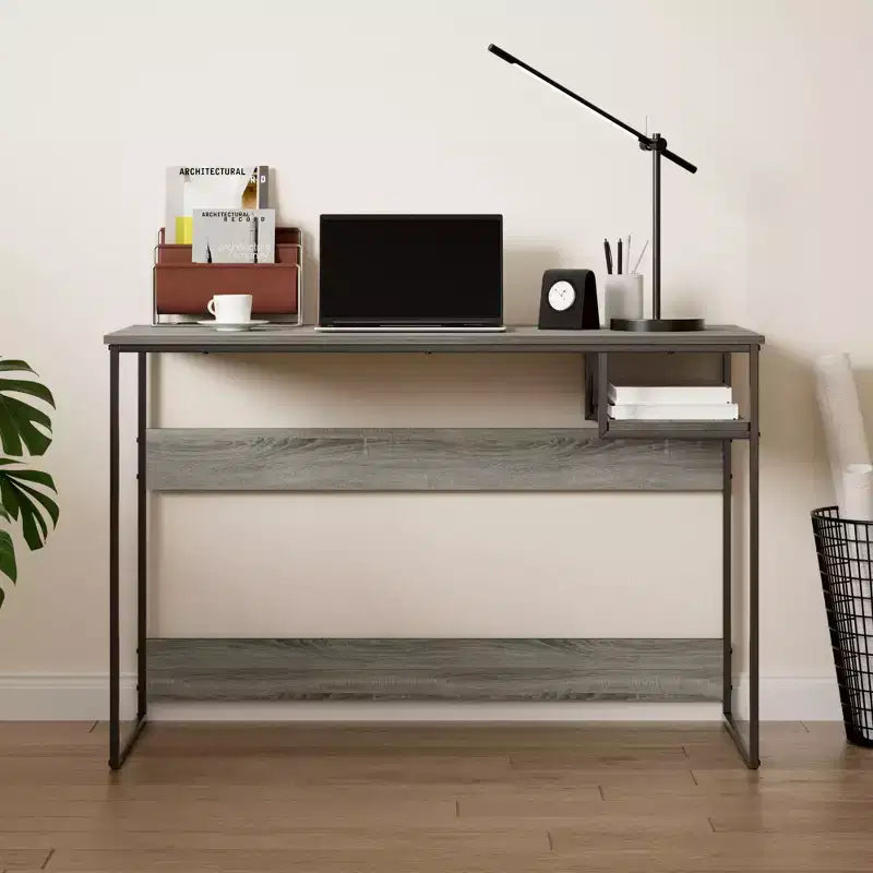 45" Computer Desk Metal Frame Study Table Home Office Workstation with Storage Compartment