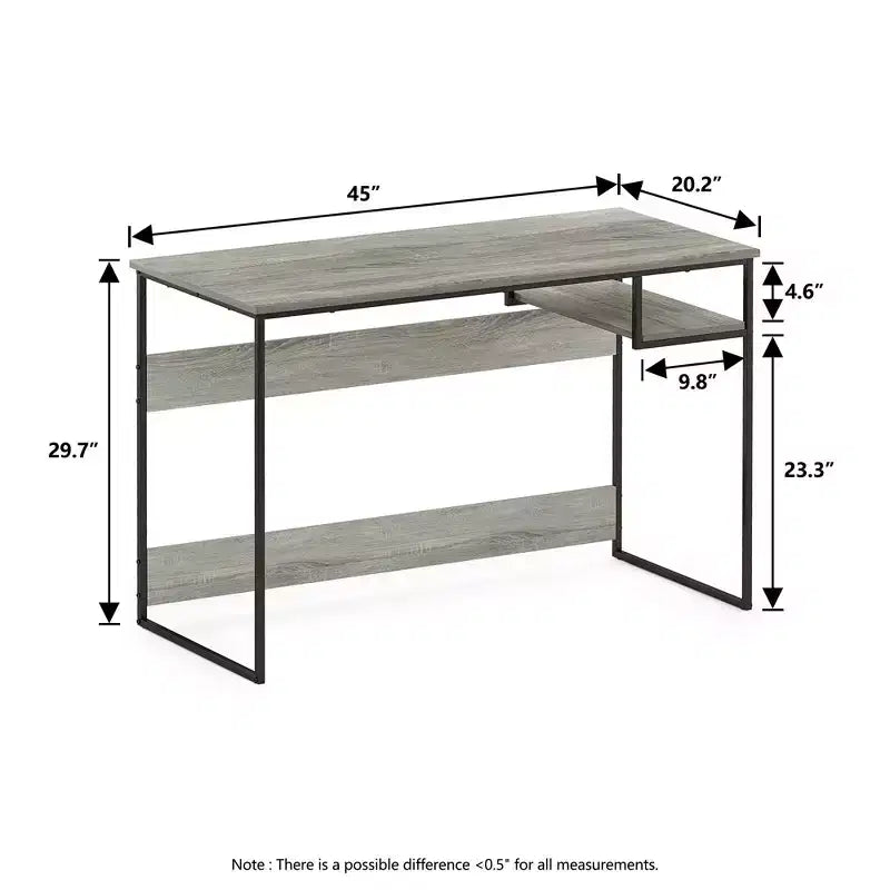 45" Computer Desk Metal Frame Study Table Home Office Workstation with Storage Compartment