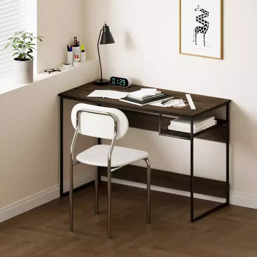 45" Computer Desk Metal Frame Study Table Home Office Workstation with Storage Compartment