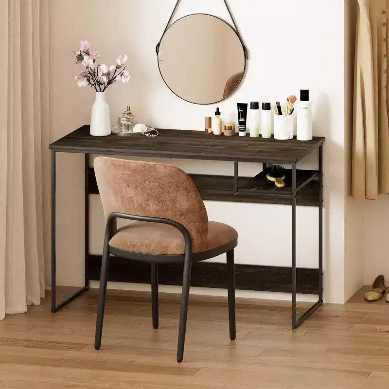 45" Computer Desk Metal Frame Study Table Home Office Workstation with Storage Compartment