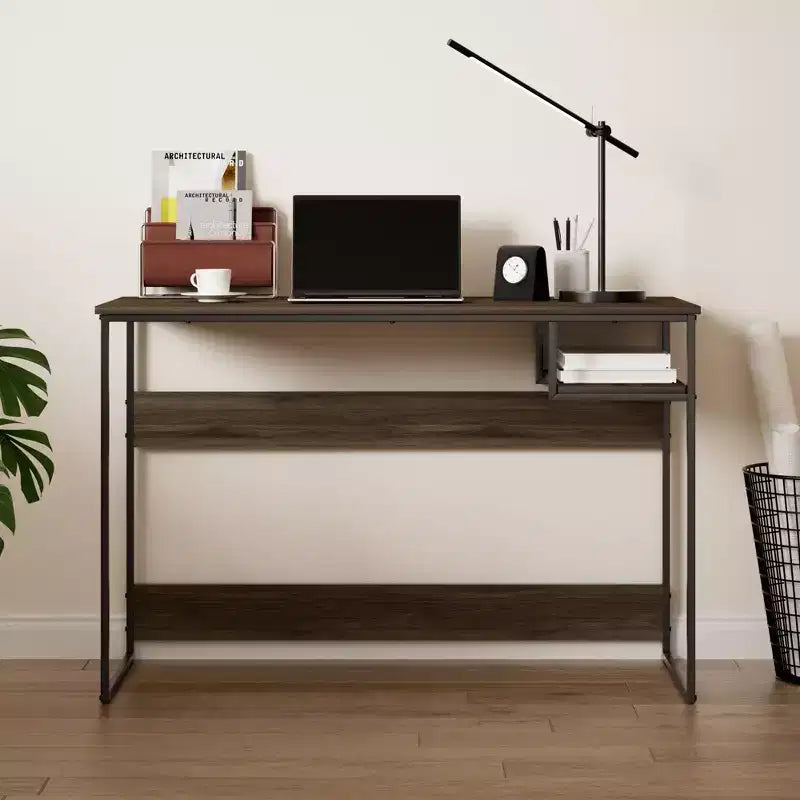45" Computer Desk Metal Frame Study Table Home Office Workstation with Storage Compartment