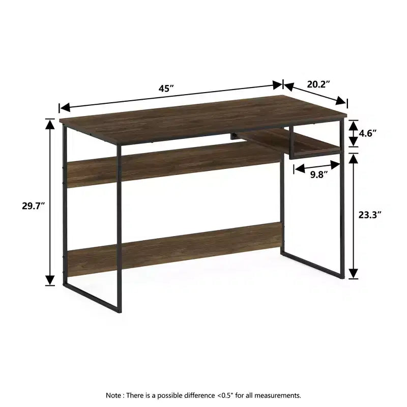 45" Computer Desk Metal Frame Study Table Home Office Workstation with Storage Compartment
