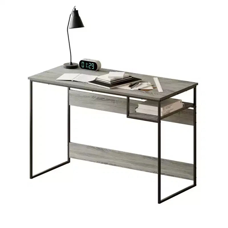 45" Computer Desk Metal Frame Study Table Home Office Workstation with Storage Compartment
