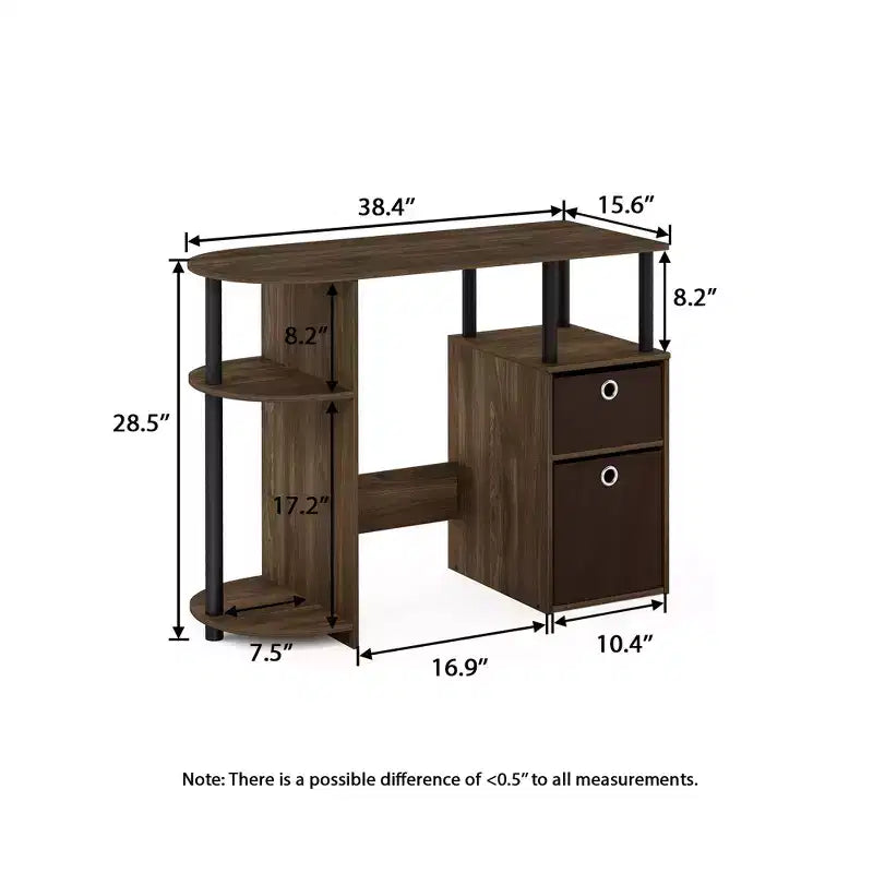 Simplistic Computer Desk Study Writing Workstation w/ Side Shelf & 2 Storage Bins