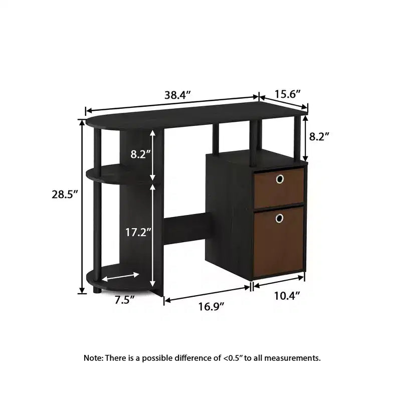 Simplistic Computer Desk Study Writing Workstation w/ Side Shelf & 2 Storage Bins