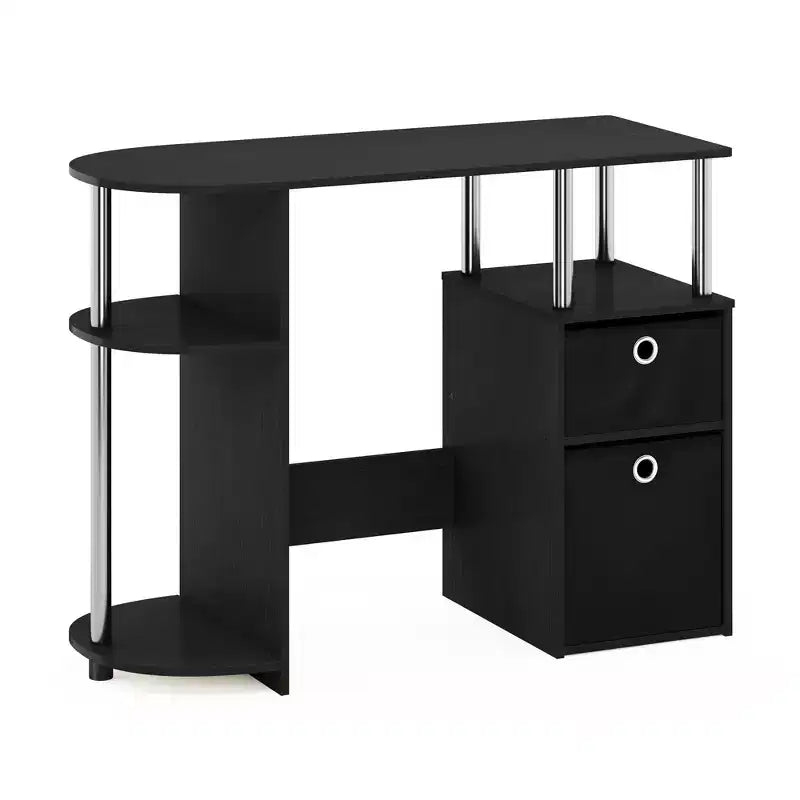 Simplistic Computer Desk Study Writing Workstation w/ Side Shelf & 2 Storage Bins