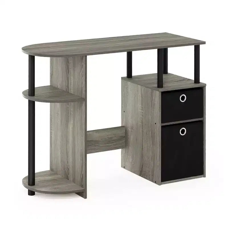 Simplistic Computer Desk Study Writing Workstation w/ Side Shelf & 2 Storage Bins