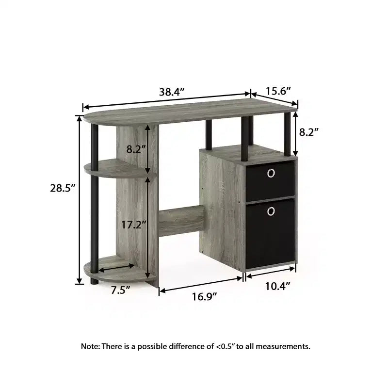 Simplistic Computer Desk Study Writing Workstation w/ Side Shelf & 2 Storage Bins
