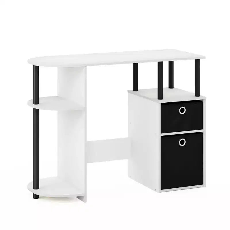 Simplistic Computer Desk Study Writing Workstation w/ Side Shelf & 2 Storage Bins