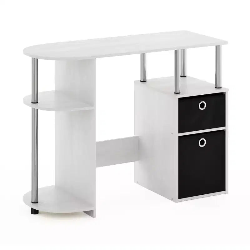 Simplistic Computer Desk Study Writing Workstation w/ Side Shelf & 2 Storage Bins