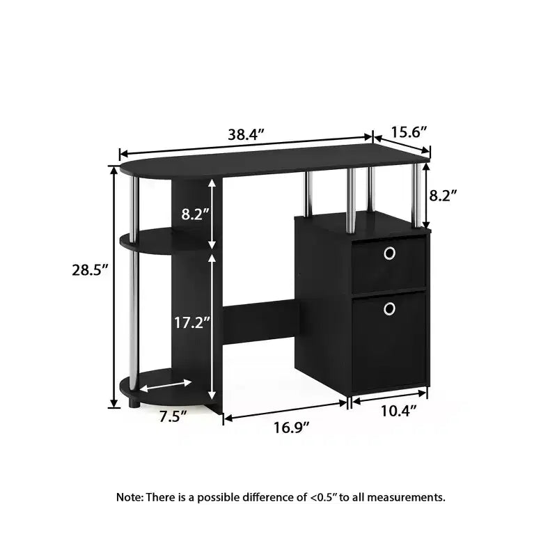 Simplistic Computer Desk Study Writing Workstation w/ Side Shelf & 2 Storage Bins