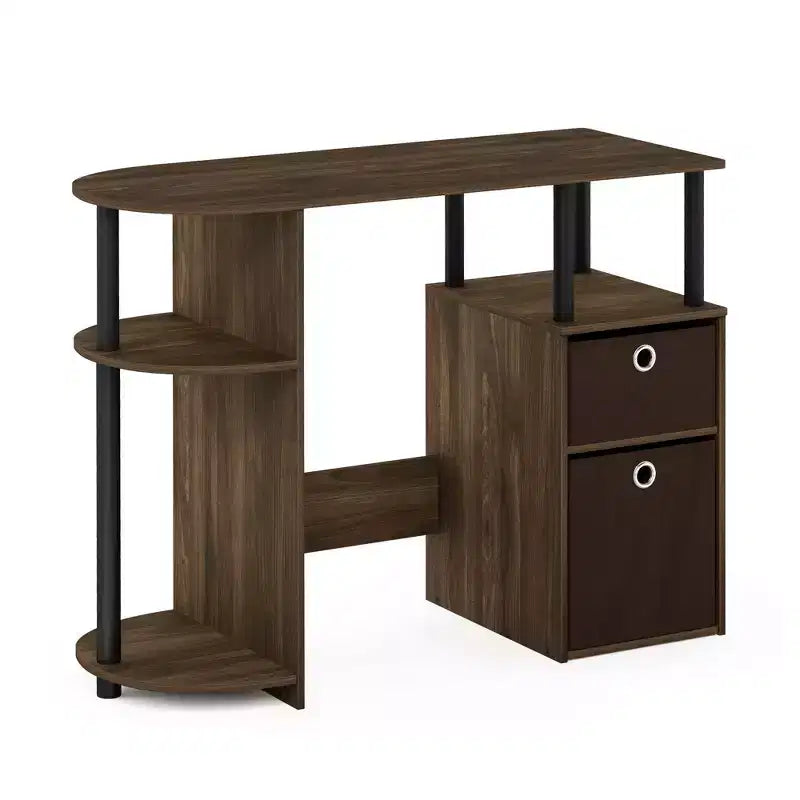 Simplistic Computer Desk Study Writing Workstation w/ Side Shelf & 2 Storage Bins