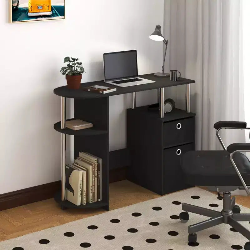 HOMLUX Simplistic Computer Desk Study Writing Workstation w/ Side Shelf & 2 Storage Bins