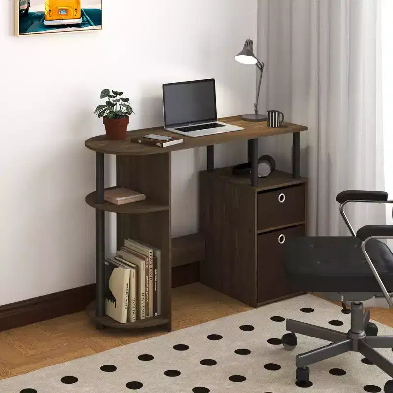 Simplistic Computer Desk Study Writing Workstation w/ Side Shelf & 2 Storage Bins