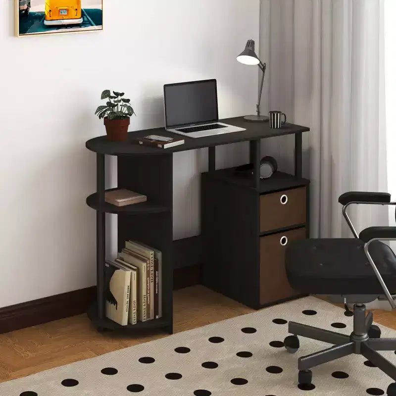 Simplistic Computer Desk Study Writing Workstation w/ Side Shelf & 2 Storage Bins