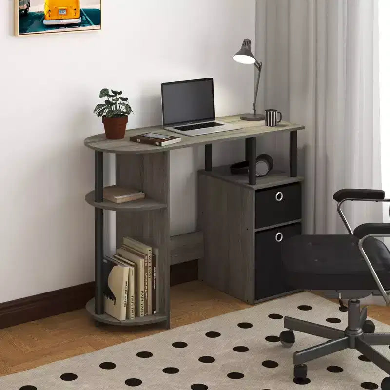 Simplistic Computer Desk Study Writing Workstation w/ Side Shelf & 2 Storage Bins