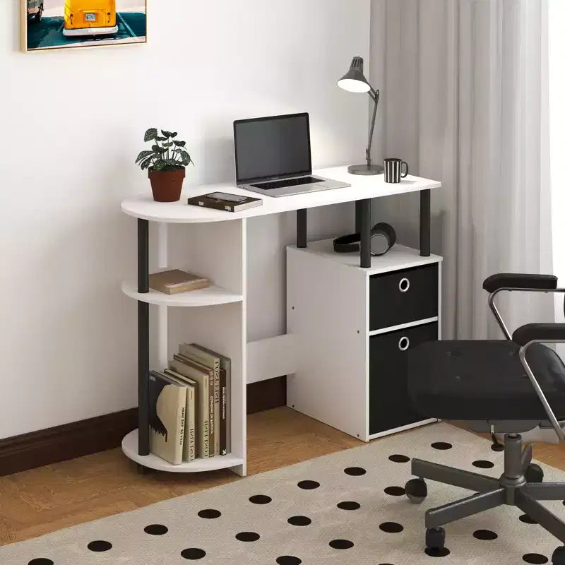 Simplistic Computer Desk Study Writing Workstation w/ Side Shelf & 2 Storage Bins