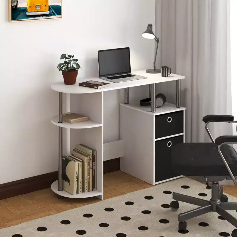 Simplistic Computer Desk Study Writing Workstation w/ Side Shelf & 2 Storage Bins