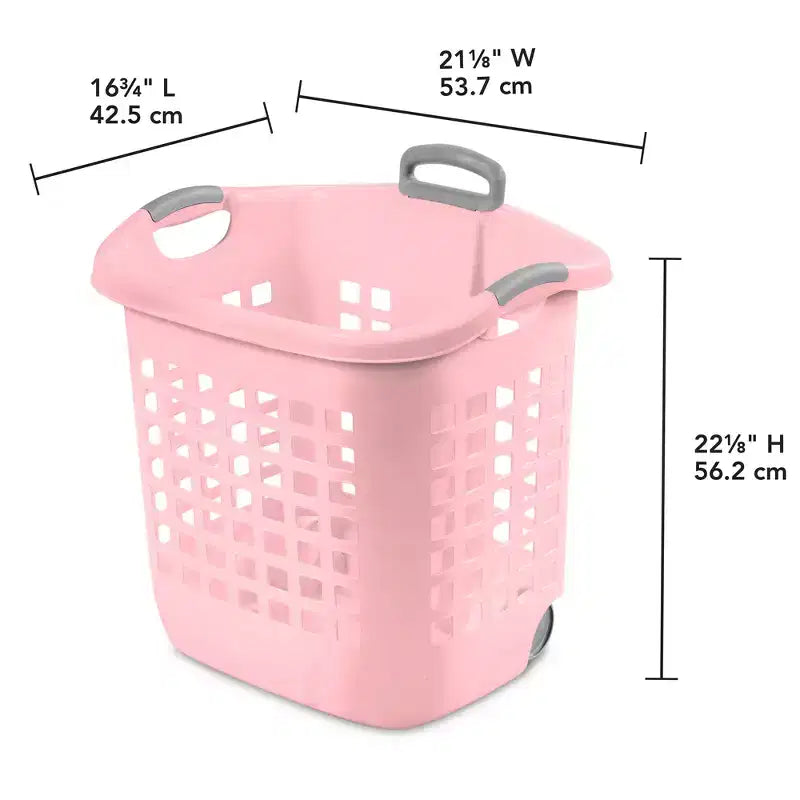 Wheeled Laundry Basket, 1.7 Bushel with Handles, Pink, 4 Pack