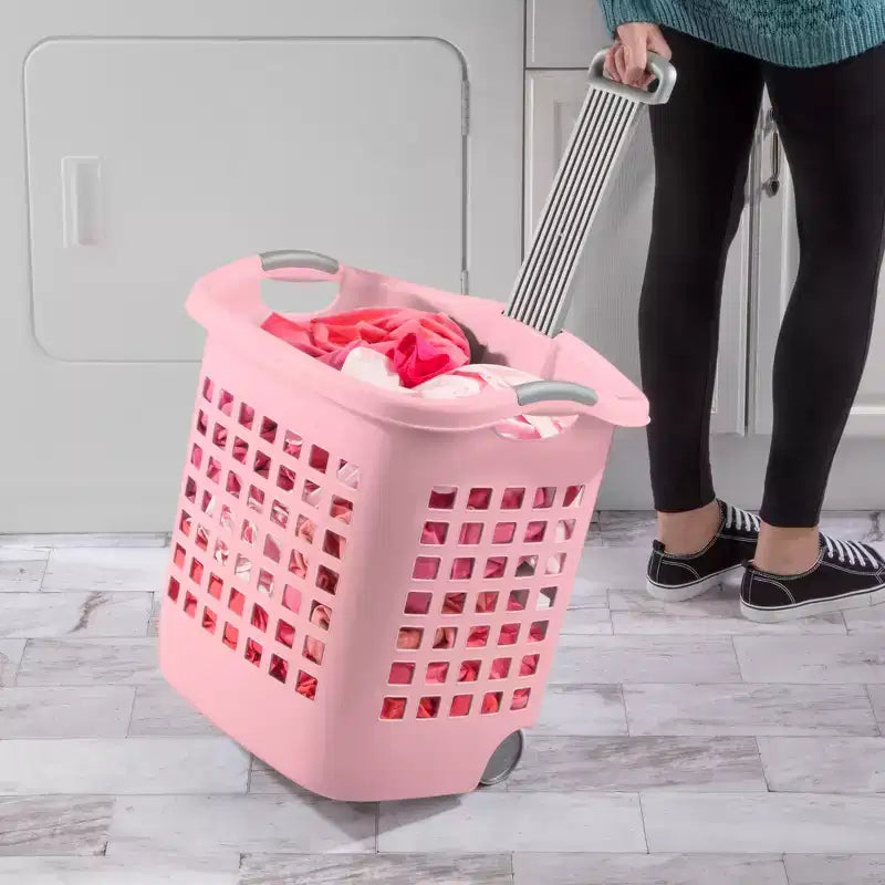 Wheeled Laundry Basket, 1.7 Bushel with Handles, Pink, 4 Pack