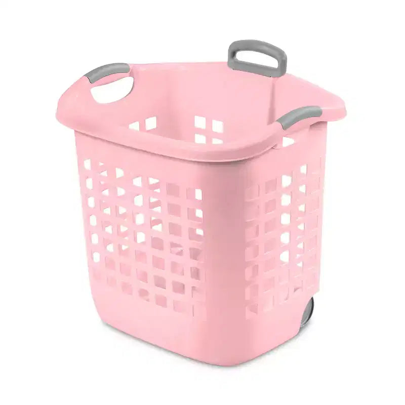 Wheeled Laundry Basket, 1.7 Bushel with Handles, Pink, 4 Pack