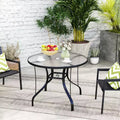38 Round Patio Table with Umbrella Hole, Tempered Glass Outdoor Dining Table