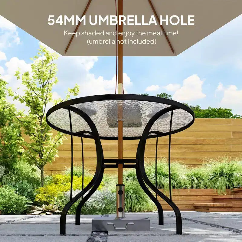 38 Round Patio Table with Umbrella Hole, Tempered Glass Outdoor Dining Table