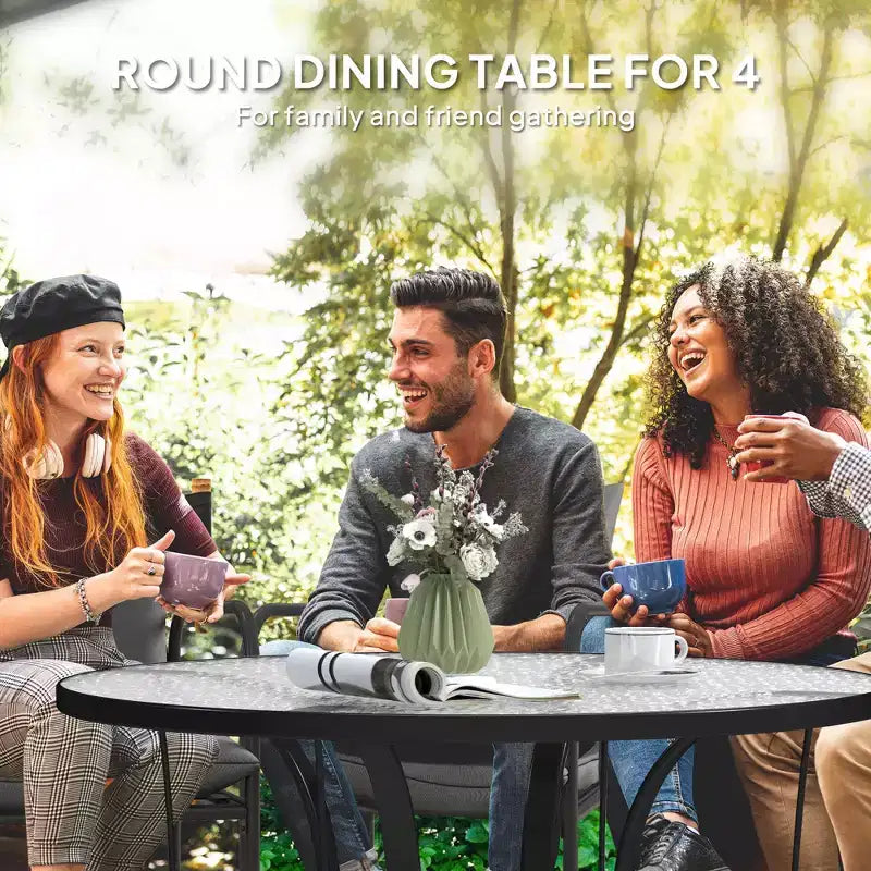 38 Round Patio Table with Umbrella Hole, Tempered Glass Outdoor Dining Table