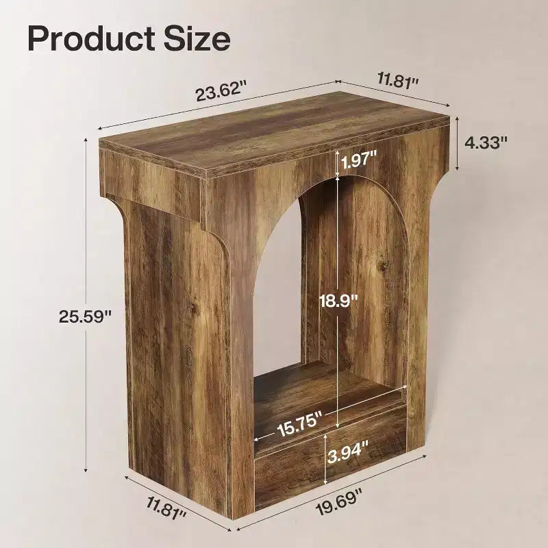Lantine Wood End Side Table with Storage Space for Living Room, Narrow Nightstand for Bedroom, Brown