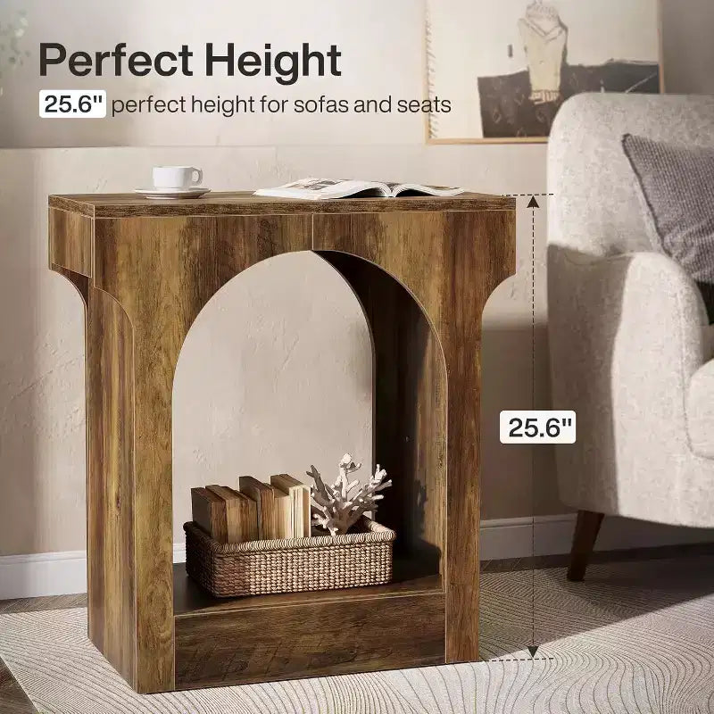 Lantine Wood End Side Table with Storage Space for Living Room, Narrow Nightstand for Bedroom, Brown