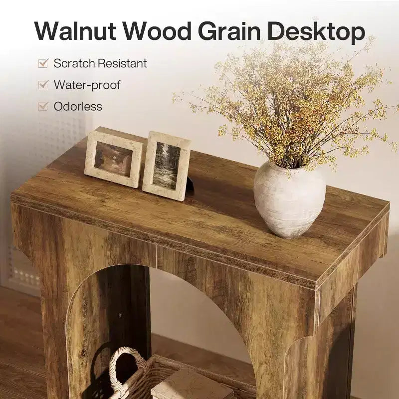 Lantine Wood End Side Table with Storage Space for Living Room, Narrow Nightstand for Bedroom, Brown