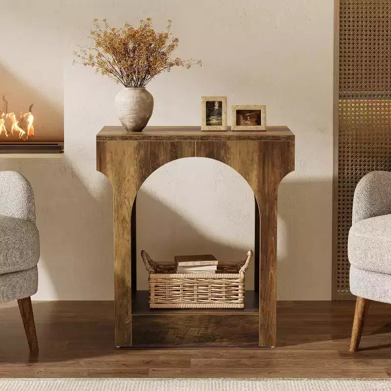 Lantine Wood End Side Table with Storage Space for Living Room, Narrow Nightstand for Bedroom, Brown