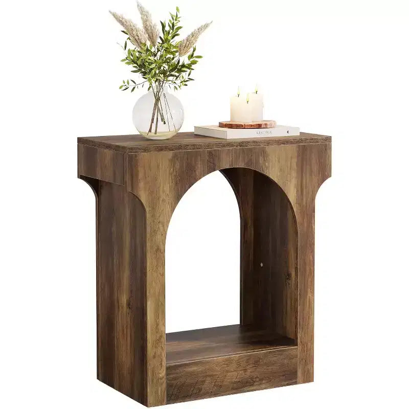 Lantine Wood End Side Table with Storage Space for Living Room, Narrow Nightstand for Bedroom, Brown