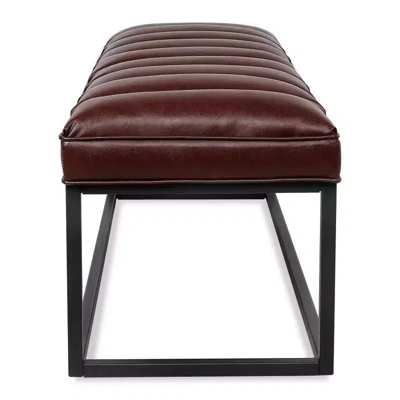 54 Inch Upholstered PU Leather Bench with Metal Base, Modern Entryway Bench for Bedroom & Living Room