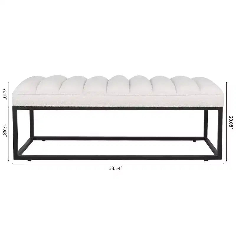 54 Inch Upholstered PU Leather Bench with Metal Base, Modern Entryway Bench for Bedroom & Living Room