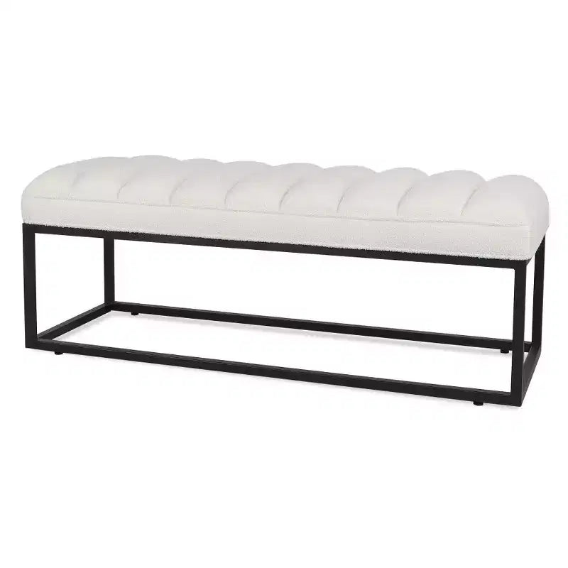 54 Inch Upholstered PU Leather Bench with Metal Base, Modern Entryway Bench for Bedroom & Living Room