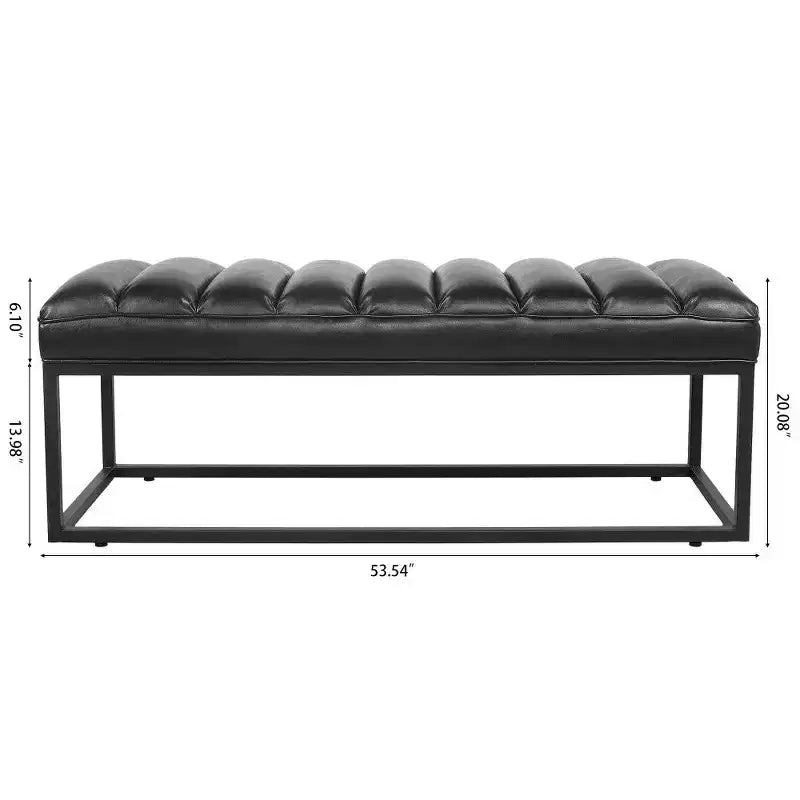 54 Inch Upholstered PU Leather Bench with Metal Base, Modern Entryway Bench for Bedroom & Living Room