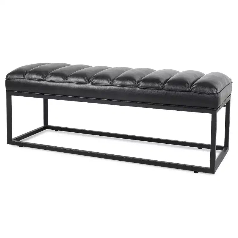 54 Inch Upholstered PU Leather Bench with Metal Base, Modern Entryway Bench for Bedroom & Living Room