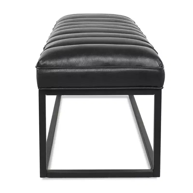 54 Inch Upholstered PU Leather Bench with Metal Base, Modern Entryway Bench for Bedroom & Living Room