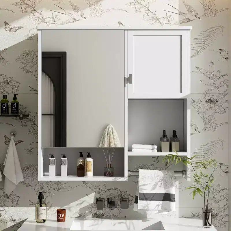 MAYEERTY 40 Medicine Cabinet with Mirror, Bathroom Storage Cabinet with Mirror Door Shelves Glass Door for Bathroom White