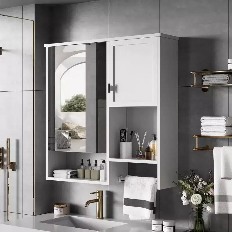 40 Medicine Cabinet with Mirror, Bathroom Storage Cabinet with Mirror Door Shelves Glass Door for Bathroom White